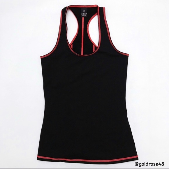 Hue black tank top with coral colored stitching - Picture 1 of 6